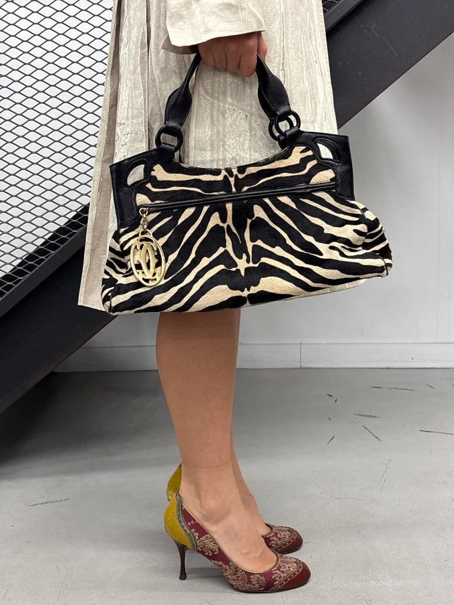 2000s Cartier Black Leather Zebra Pony Hair Marcello Handle Bag iwoskhxs 1
