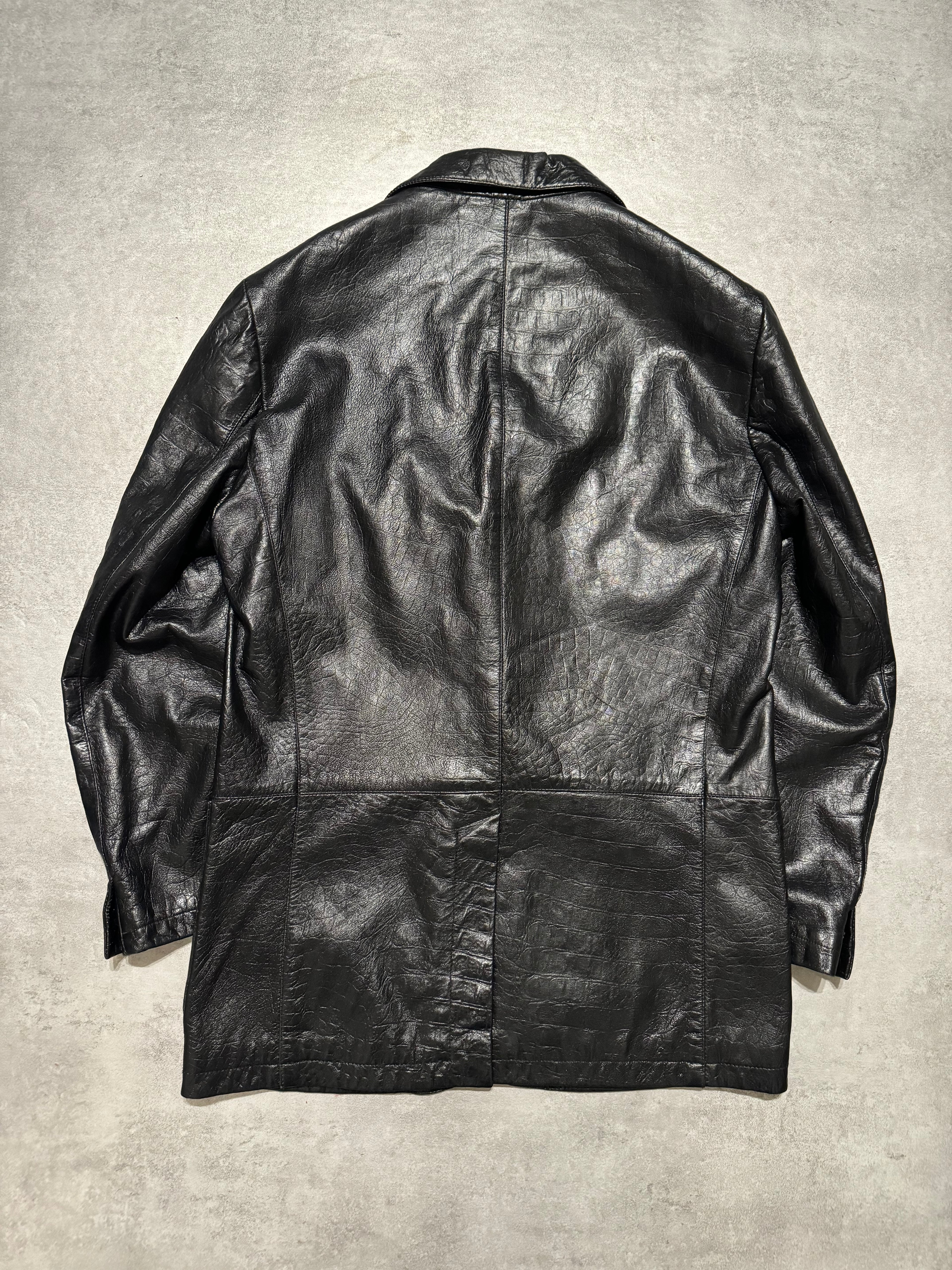 AW2002 Cavalli Black Crocodile Effect Suit Leather Jacket (M) - 5