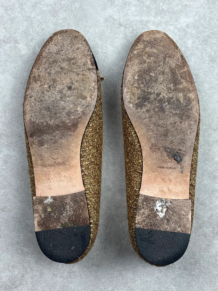 Chanel Gold Tweed Cap Toe Ballet Flats iyDWmWLh 6