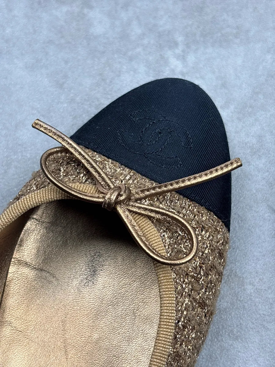 Chanel Gold Tweed Cap Toe Ballet Flats iyDWmWLh 10