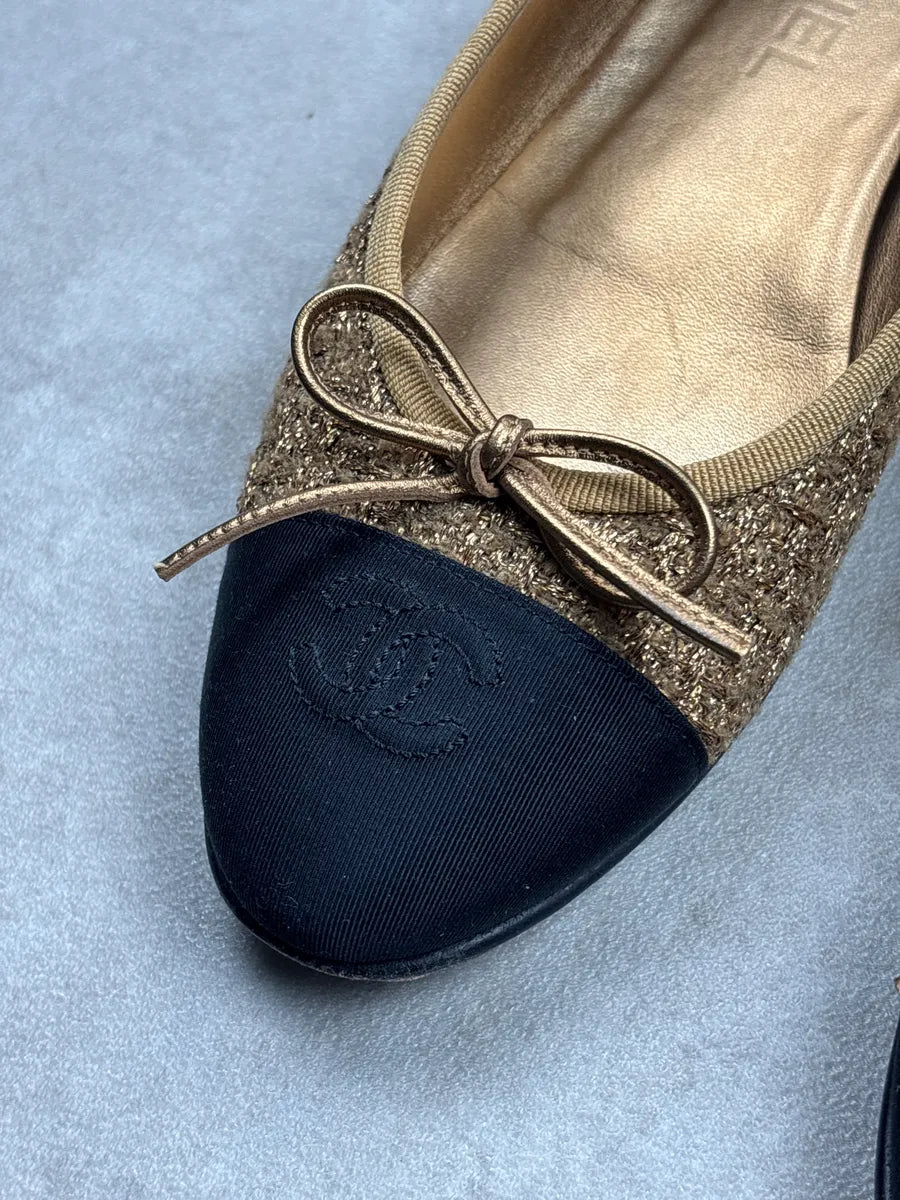 Chanel Gold Tweed Cap Toe Ballet Flats iyDWmWLh 7