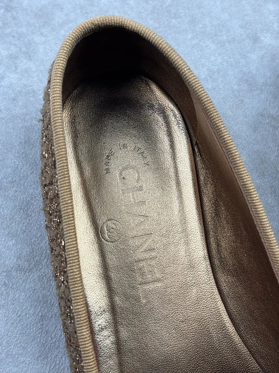 Chanel Gold Tweed Cap Toe Ballet Flats iyDWmWLh 8