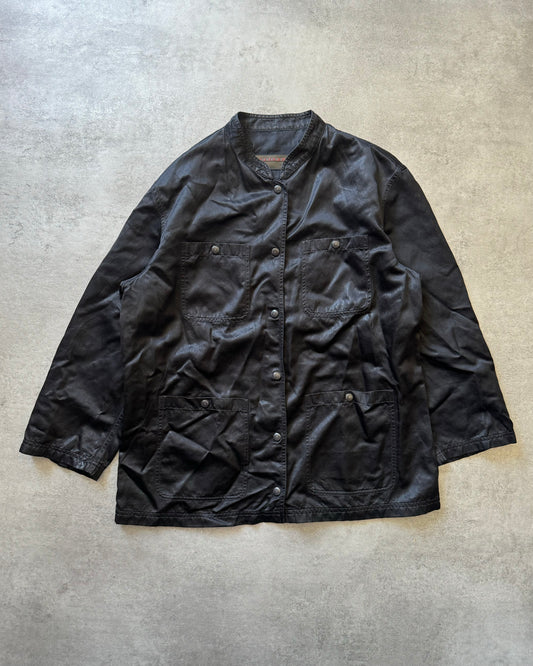 2000s Prada Traditional Black Minimalist Shirt (M - Casual Leather Shoes) - 1