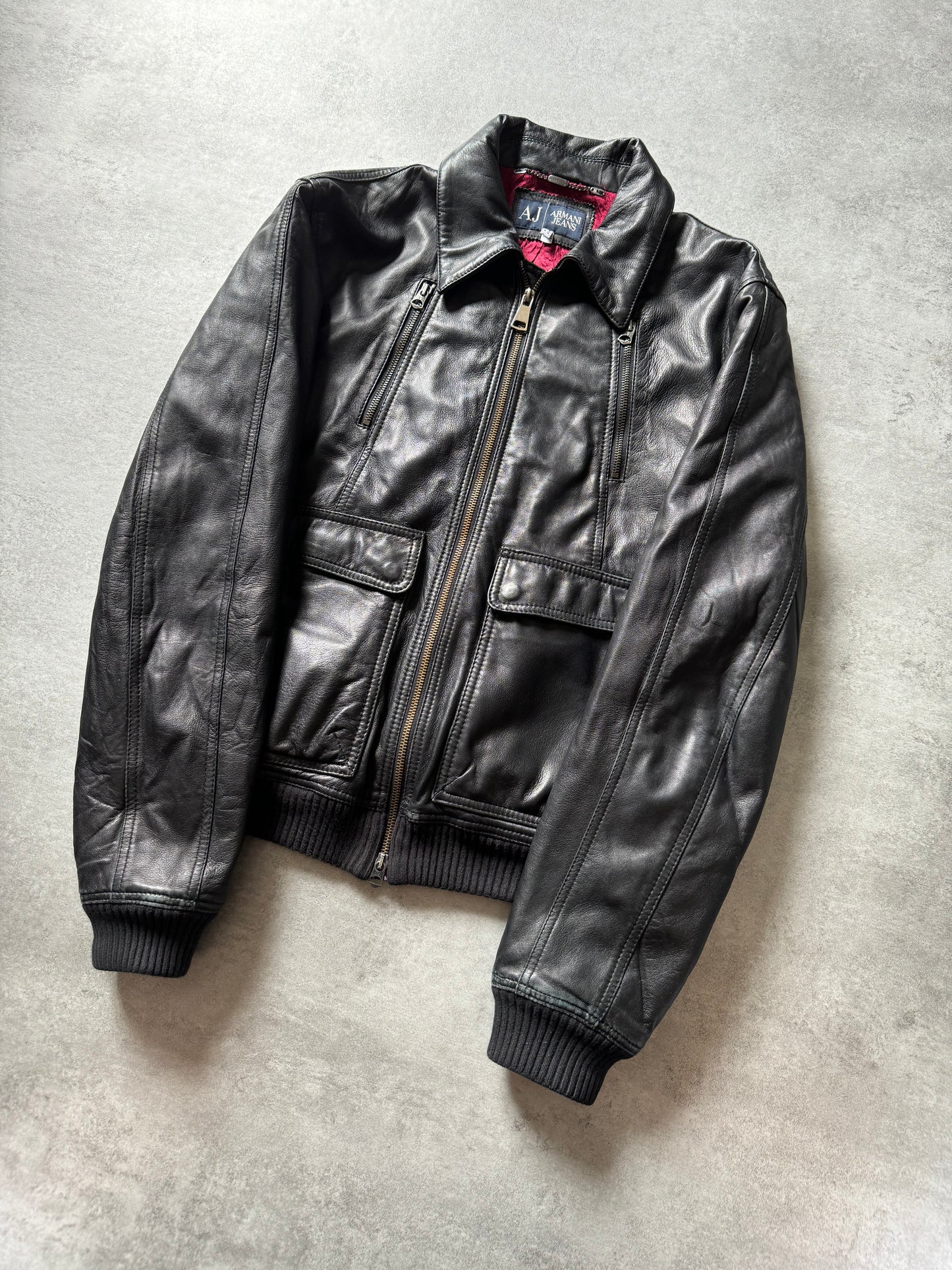 2000s Armani Black Premium Citizen Utility Leather Jacket (L) - 7