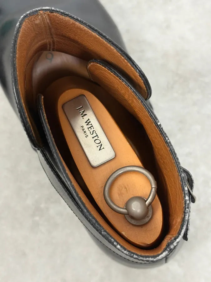 J.M. Weston Black Buckle Leather Boots WoJHhhN 12