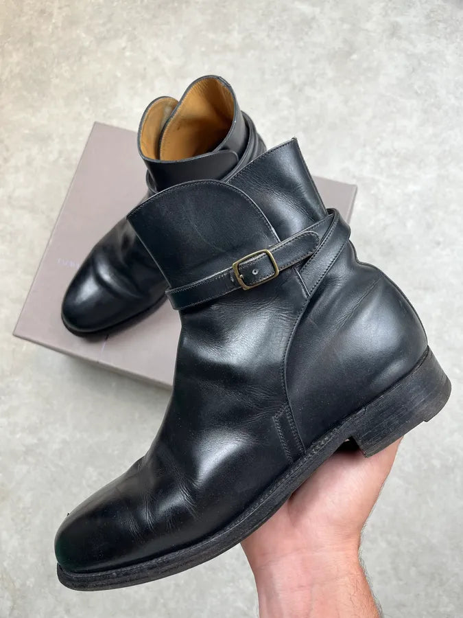 J.M. Weston Black Leather Buckle Strap Boots aOpzJIe 0
