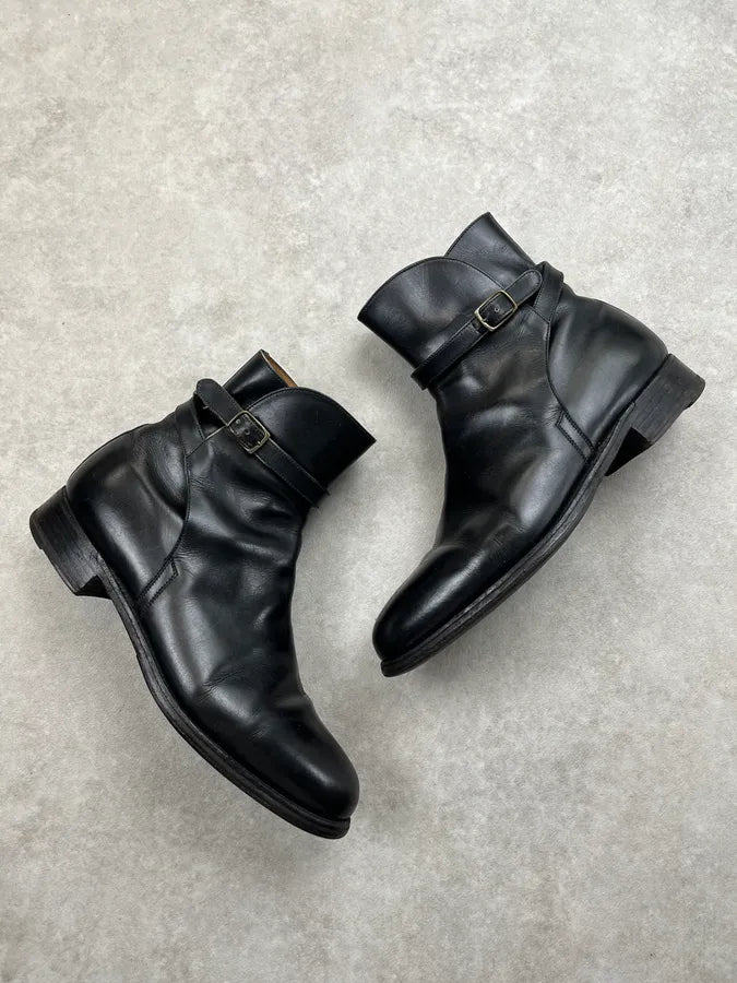 J.M. Weston Black Leather Buckle Strap Boots aOpzJIe 1
