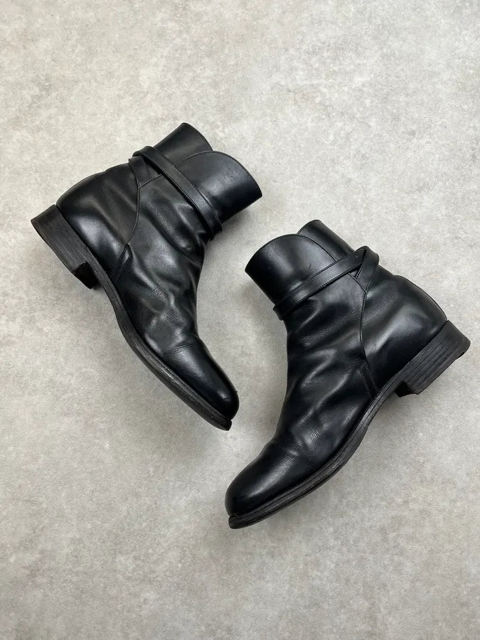 J.M. Weston Black Leather Buckle Strap Boots aOpzJIe 2