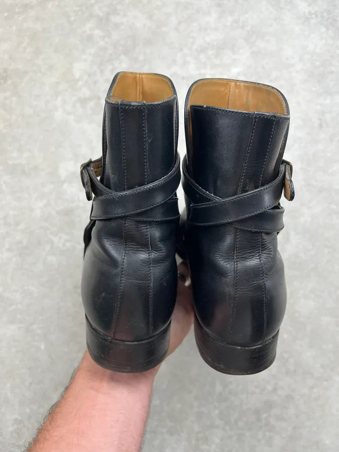 J.M. Weston Black Leather Buckle Strap Boots aOpzJIe 4