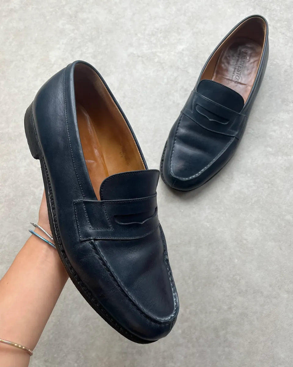 J.M. Weston Navy Leather Penny Loafer Shoes zBiNYqY 0