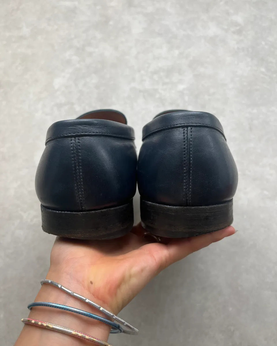 J.M. Weston Navy Leather Penny Loafer Shoes zBiNYqY 11
