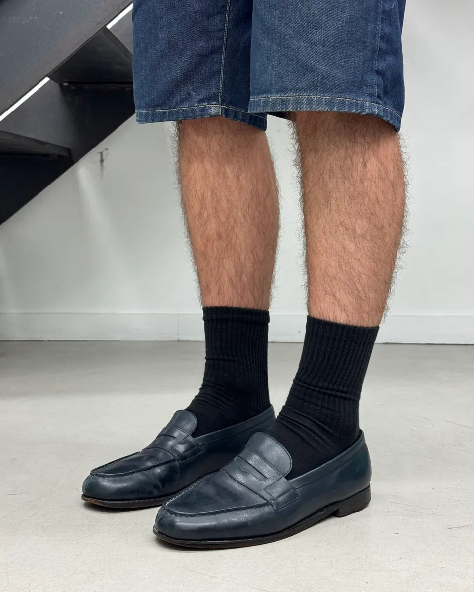 J.M. Weston Navy Leather Penny Loafer Shoes zBiNYqY 2