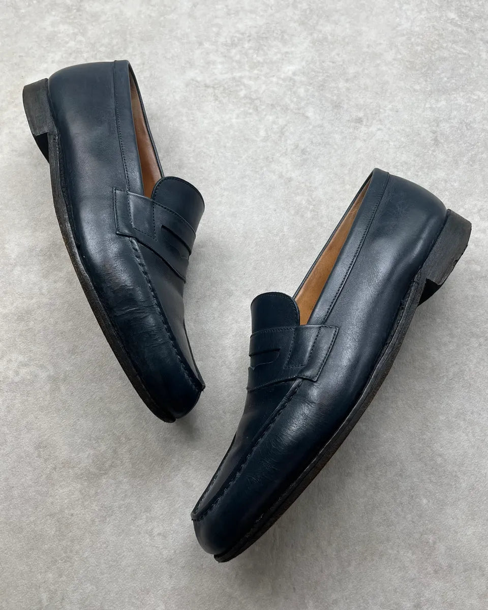 J.M. Weston Navy Leather Penny Loafer Shoes zBiNYqY 4