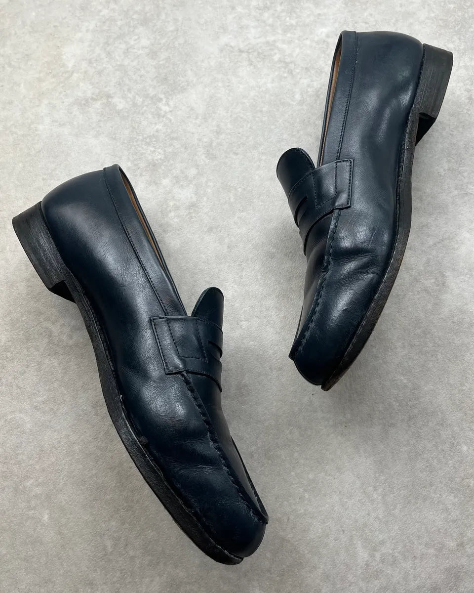 J.M. Weston Navy Leather Penny Loafer Shoes zBiNYqY 5