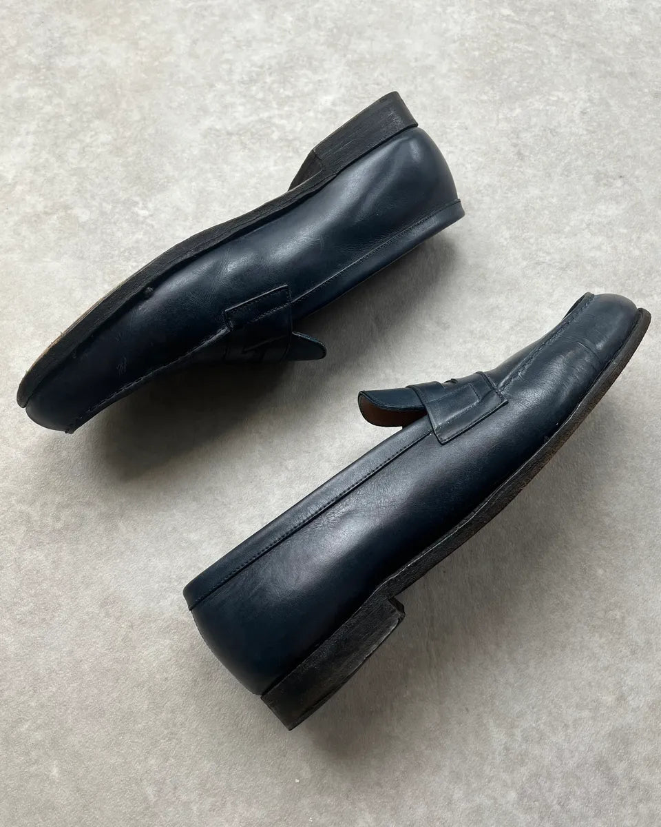J.M. Weston Navy Leather Penny Loafer Shoes zBiNYqY 6