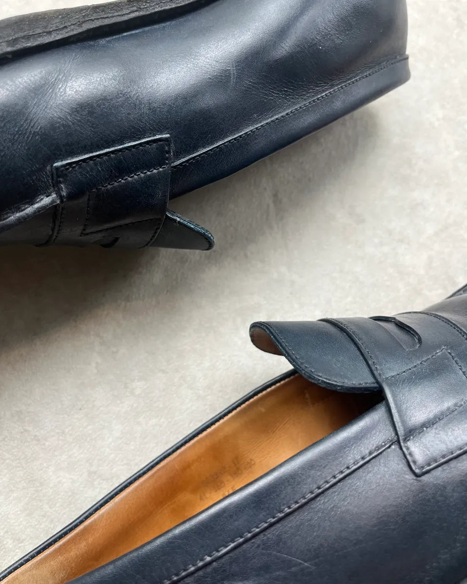 J.M. Weston Navy Leather Penny Loafer Shoes zBiNYqY 7