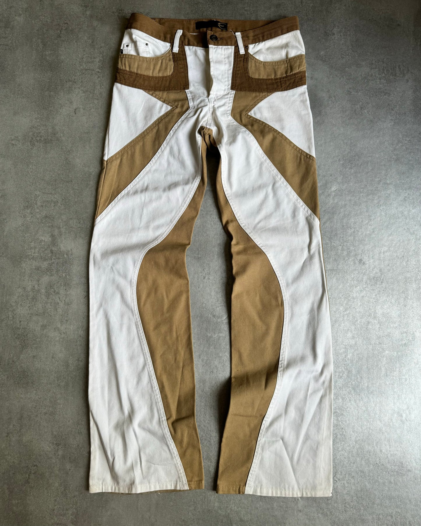 SS2004 Just Cavalli Geometrical Relaxed Tricolor Beige White Pants (M) - 1