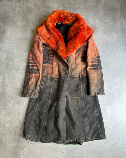 SS2004 Cavalli Sunset Vitality Fur Collar Long Denim Jacket (S) - 1