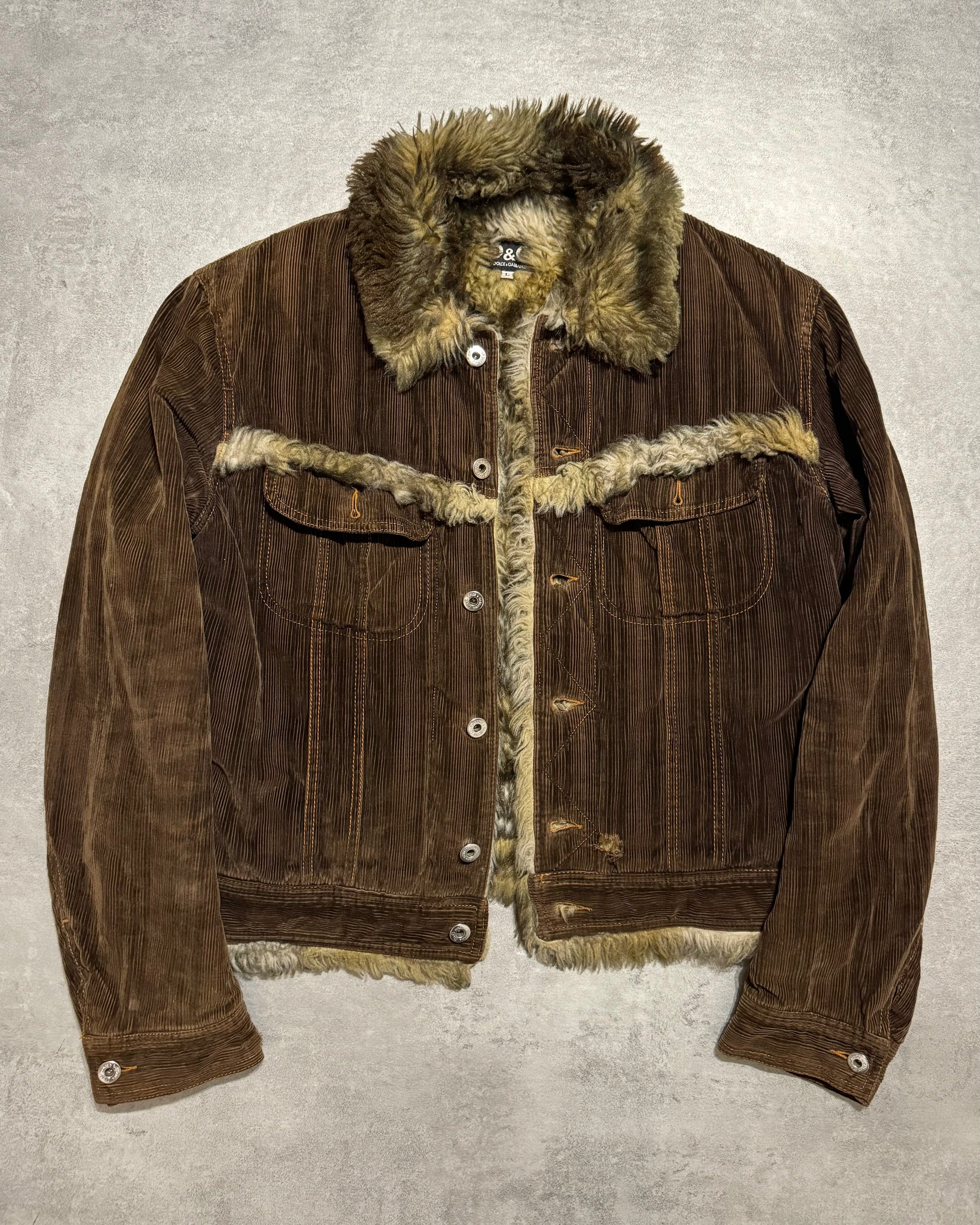 FW2001 Dolce & Gabbana Fur Striped Corduroy Jacket (M/L) - 4