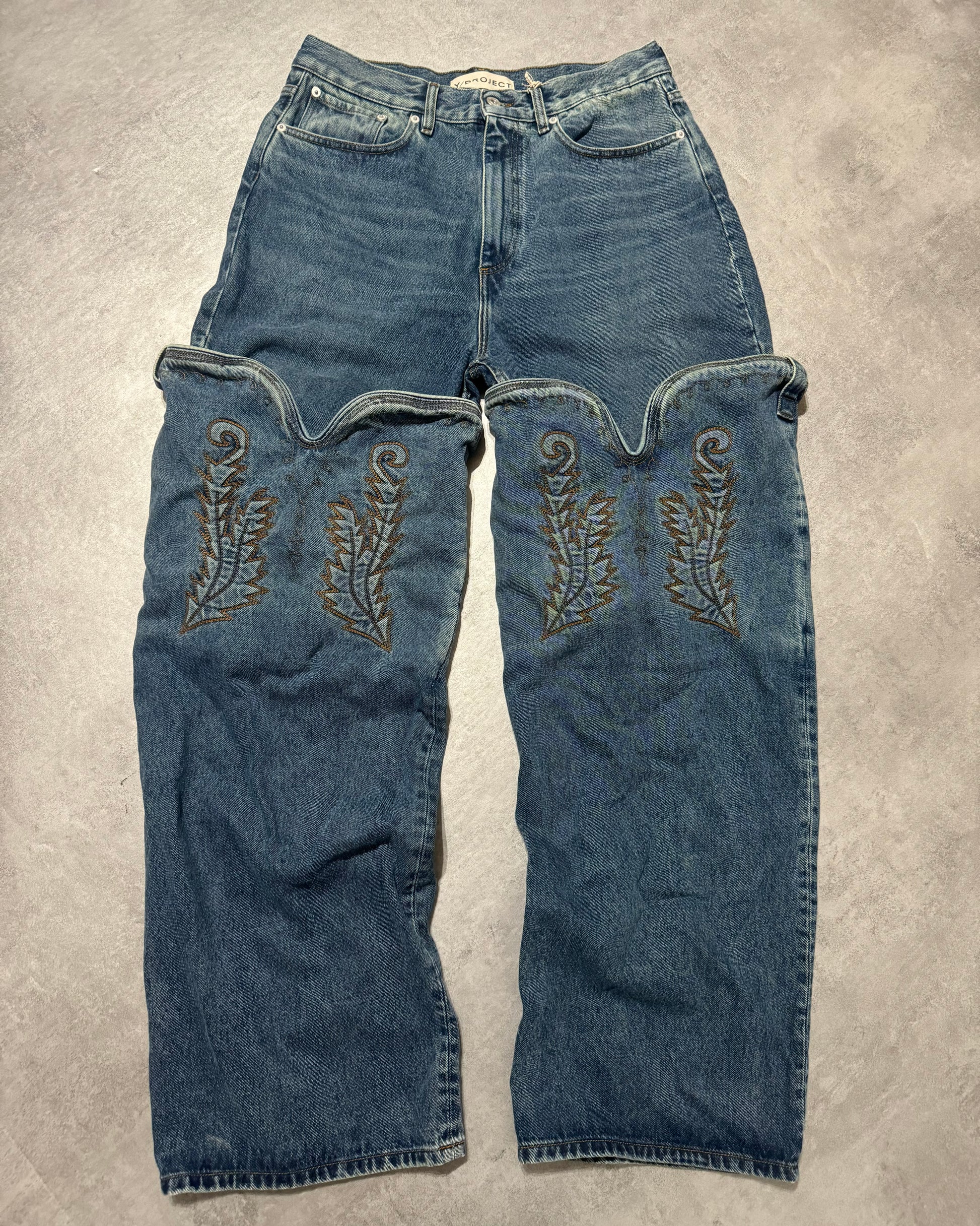 SS2024 Y/Project Maxi Cavalier Evergreen Denim Blue Astro Pants (M/L) - 1