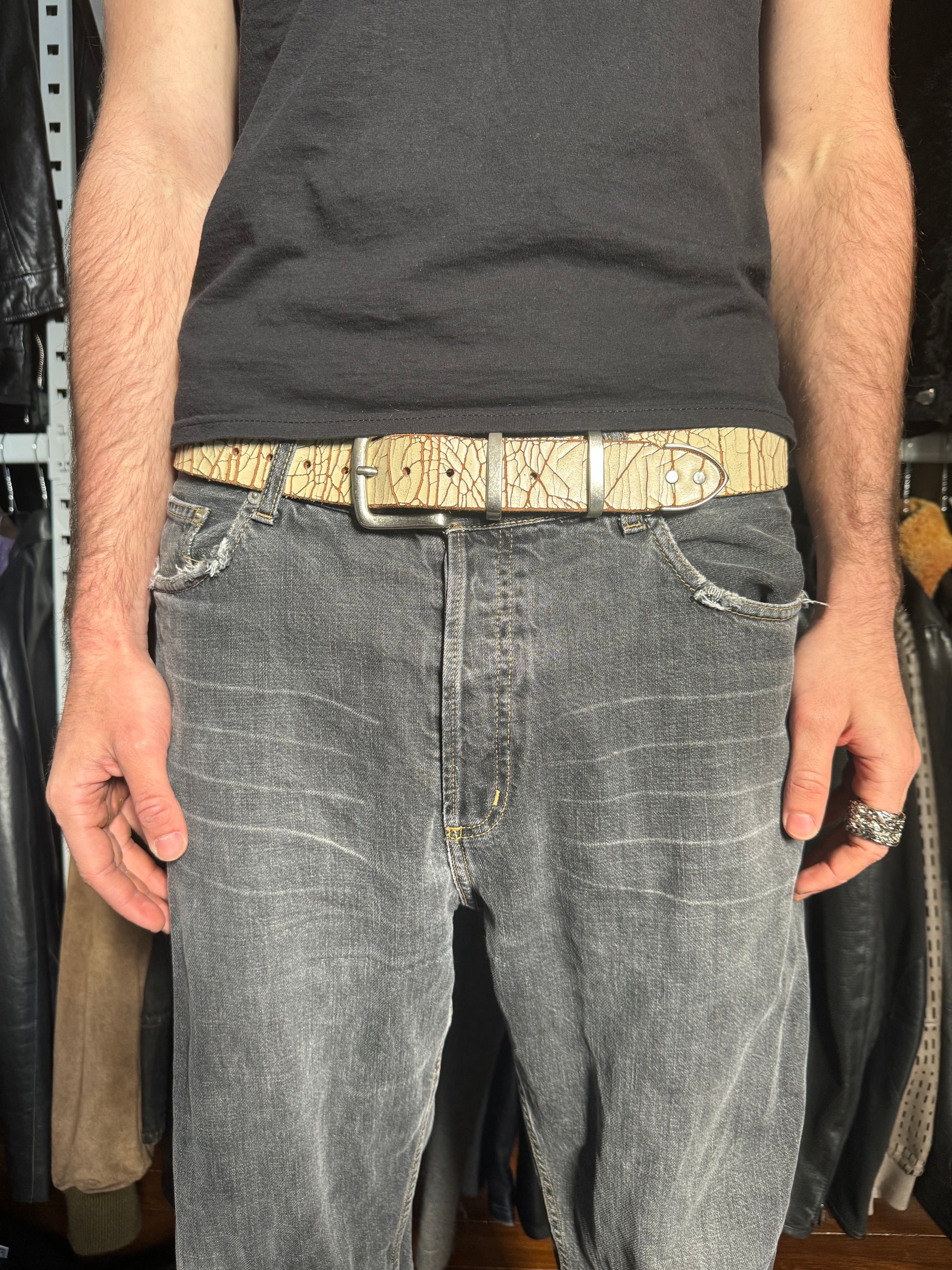 2000s Marithé + François Girbaud Cracked Beige Belt (OS) - 2