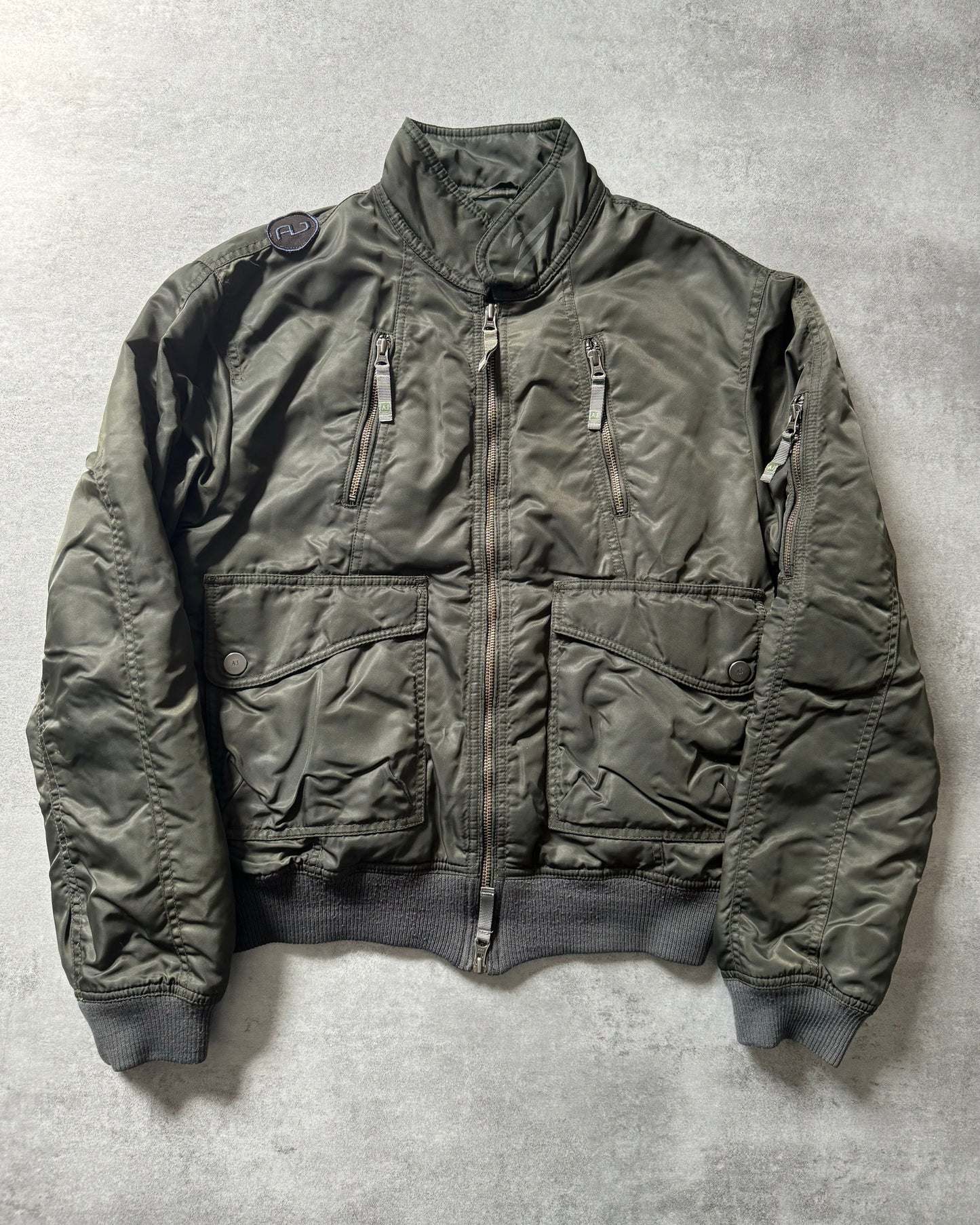 2000s Armani Utility Zippers Olive Bomber Jacket (M) - 1