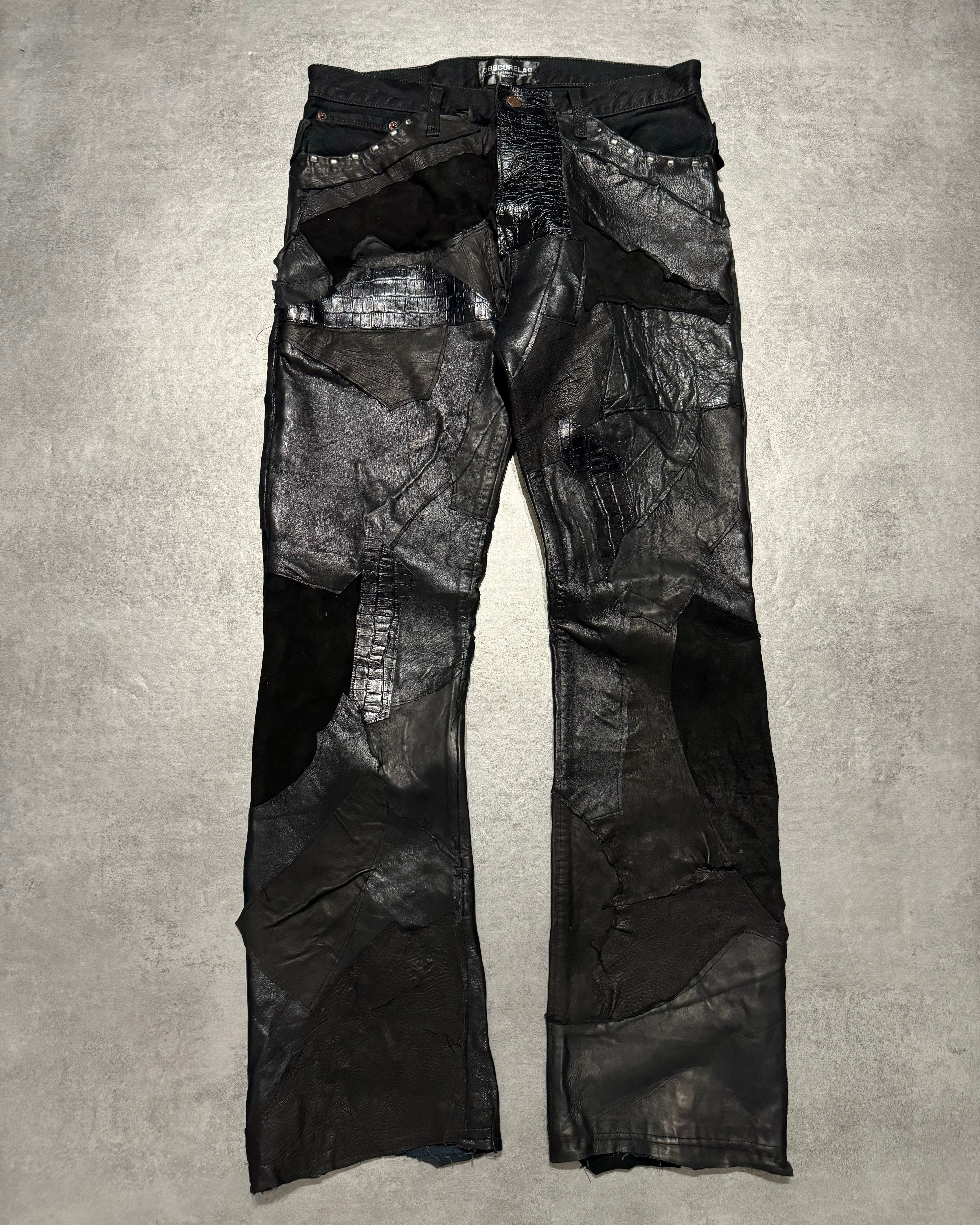 Artisanal Obscure Italian Lab Reworked Leather Crafted Black Pants (M) - 1