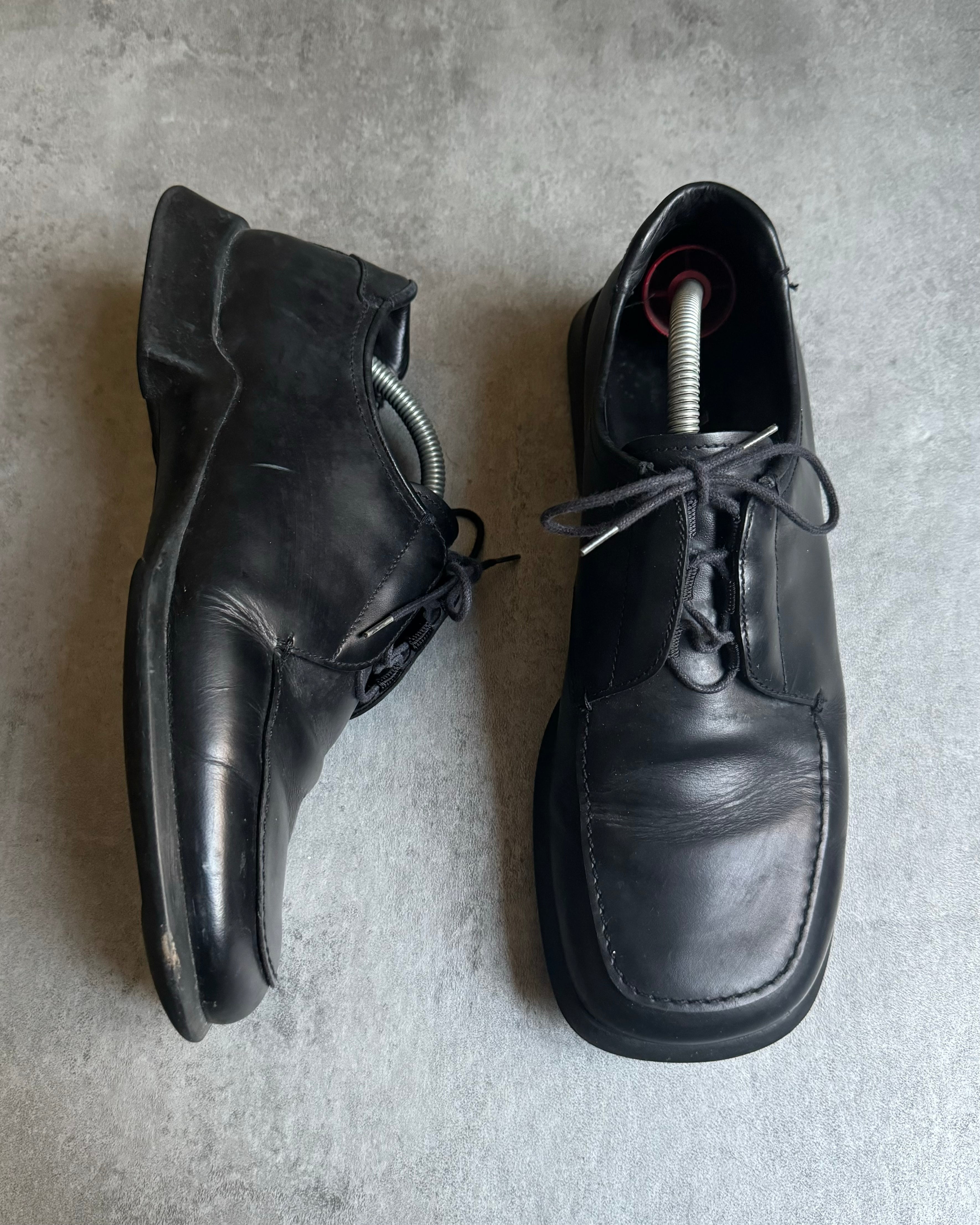 FW1999 Prada Black Leather Derby Square Toe Shoes – Dolce Vita Hub FW1999 Prada Black Leather Derby Square Toe Shoes – Dolce Vita Hub