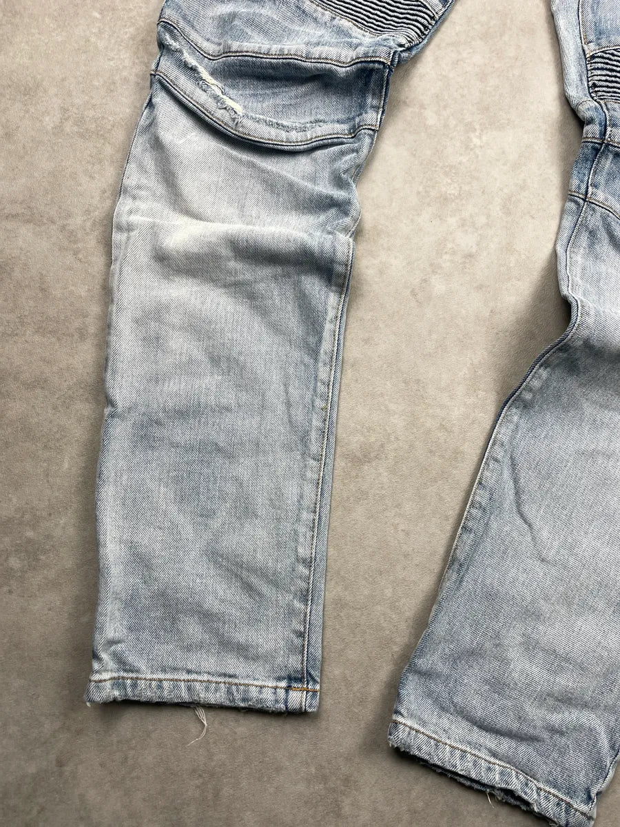 SS2017 Balmain Light Blue Denim Ribbed Biker Jeans jNYgcKIo 5