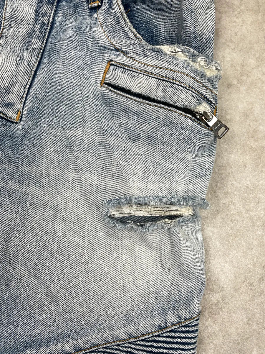 SS2017 Balmain Light Blue Denim Ribbed Biker Jeans jNYgcKIo 7