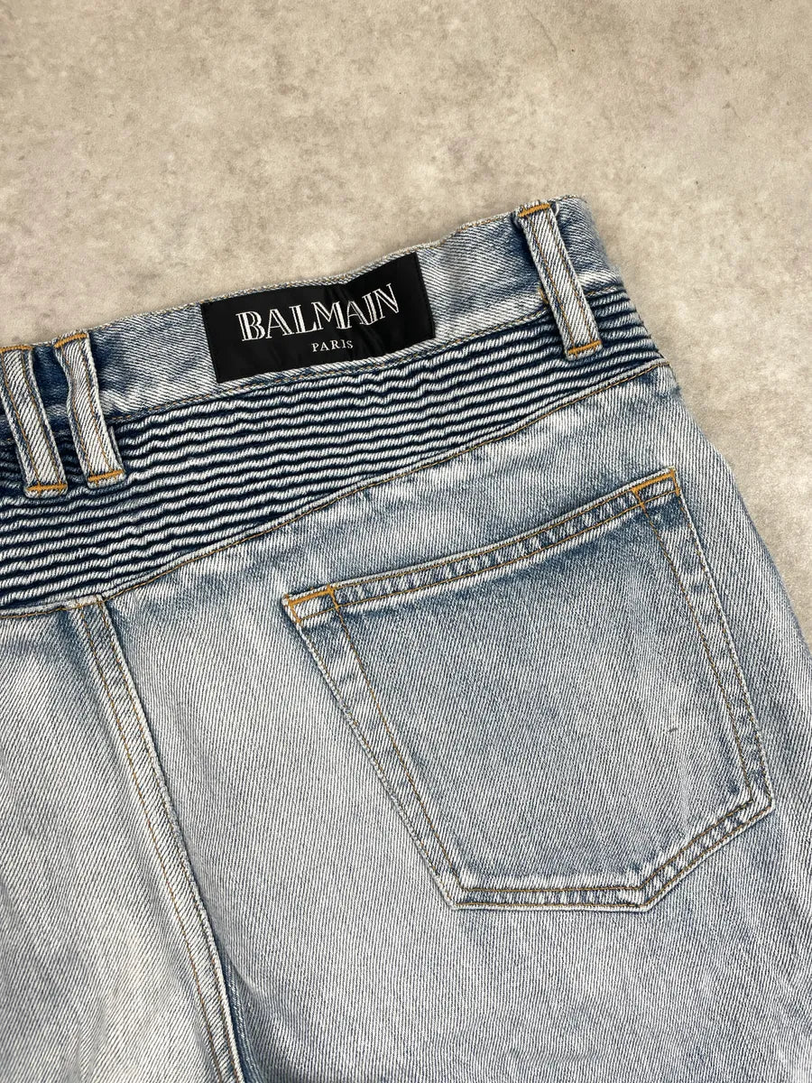 SS2017 Balmain Light Blue Denim Ribbed Biker Jeans jNYgcKIo 9