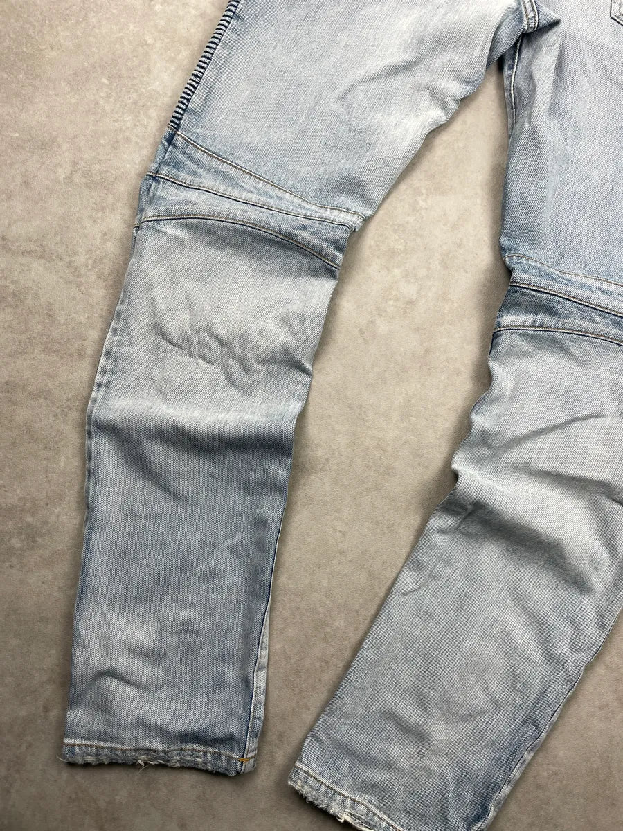 SS2017 Balmain Light Blue Denim Ribbed Biker Jeans jNYgcKIo 8