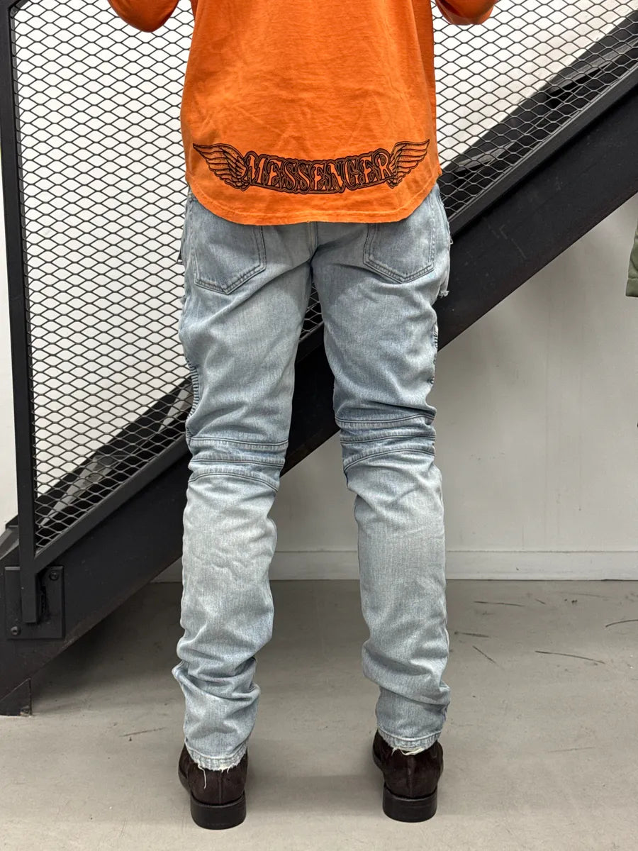 SS2017 Balmain Light Blue Denim Ribbed Biker Jeans jNYgcKIo 3