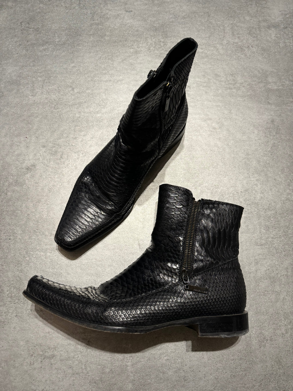 2000s Roberto Cavalli Black Python Leather Rocker Biker Boots (42,5) - 2
