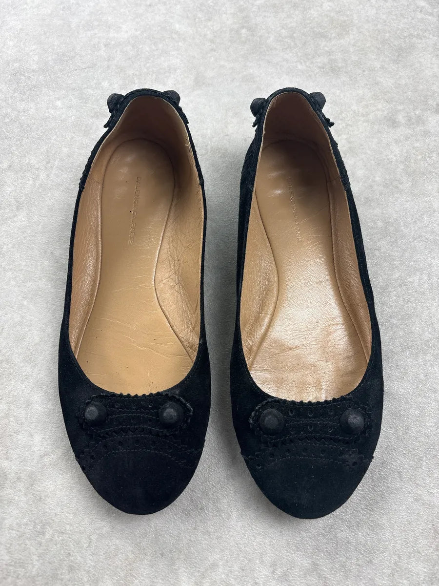 2000s Balenciaga Black Suede City Ballet Flats pemIVMF 1