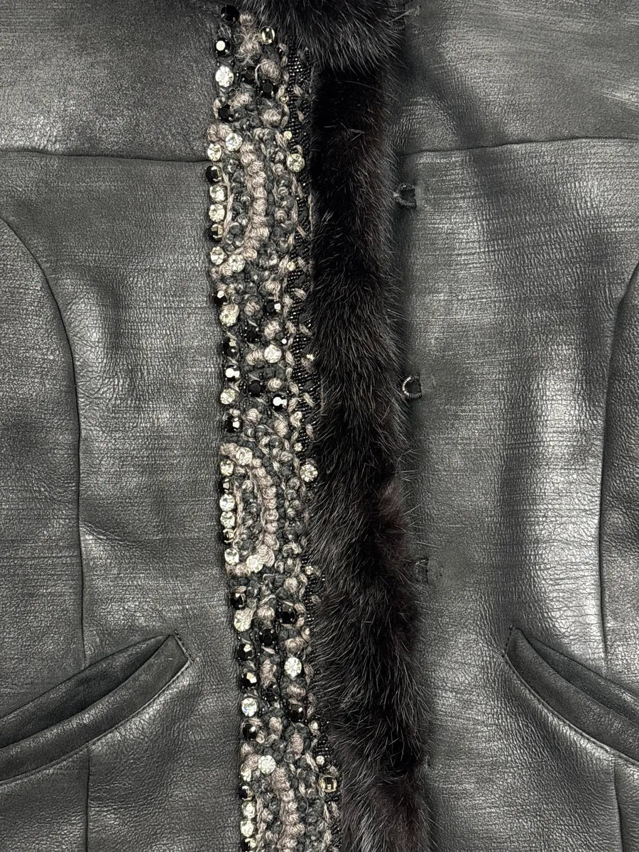 AW2010 Prada Black Shearling Embellished Hooded Fur Jacket jOjMufic 6