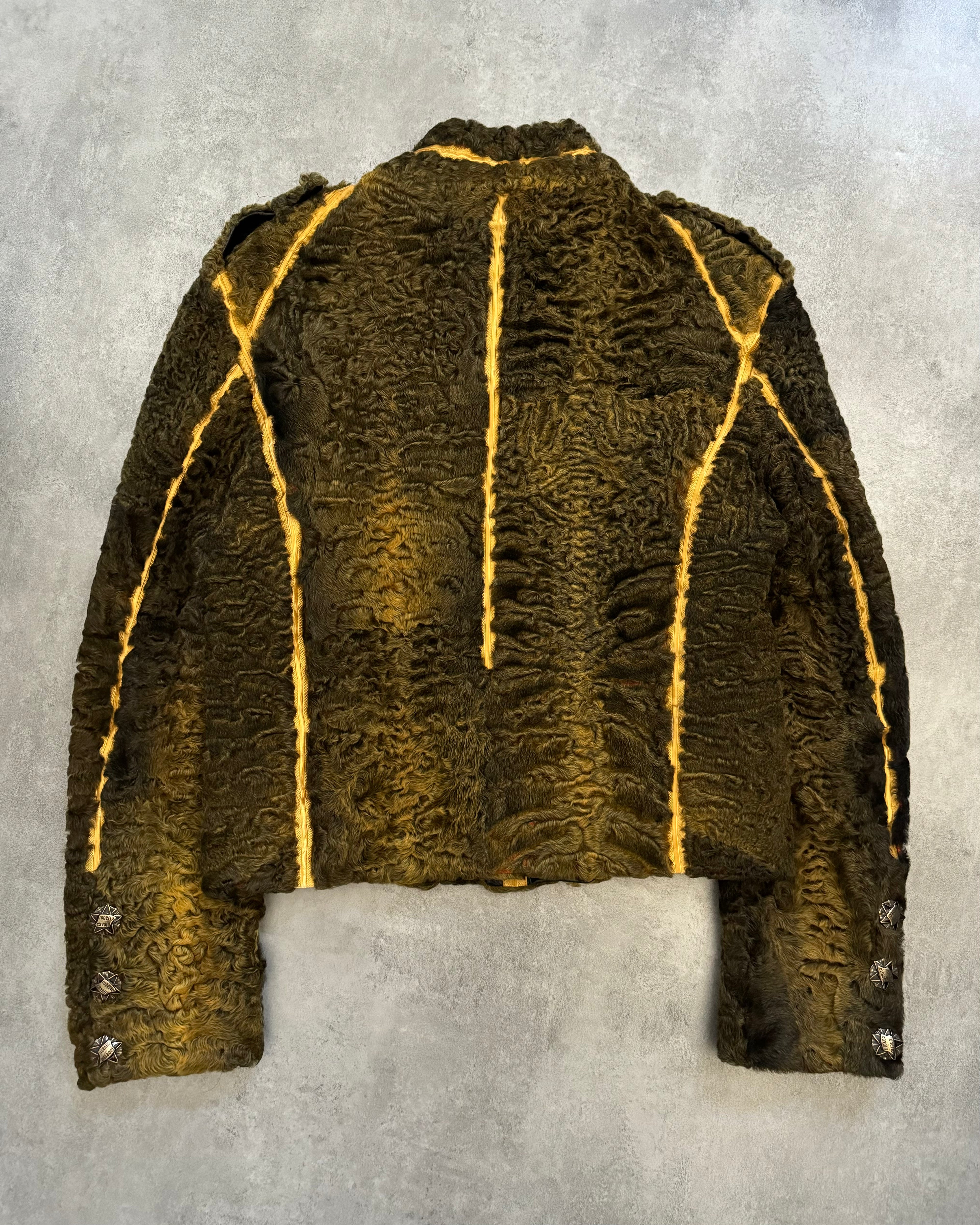 FW2000 Roberto Cavalli Yellow Textured Fur Aviator Captain Jacket (M/L) - 2