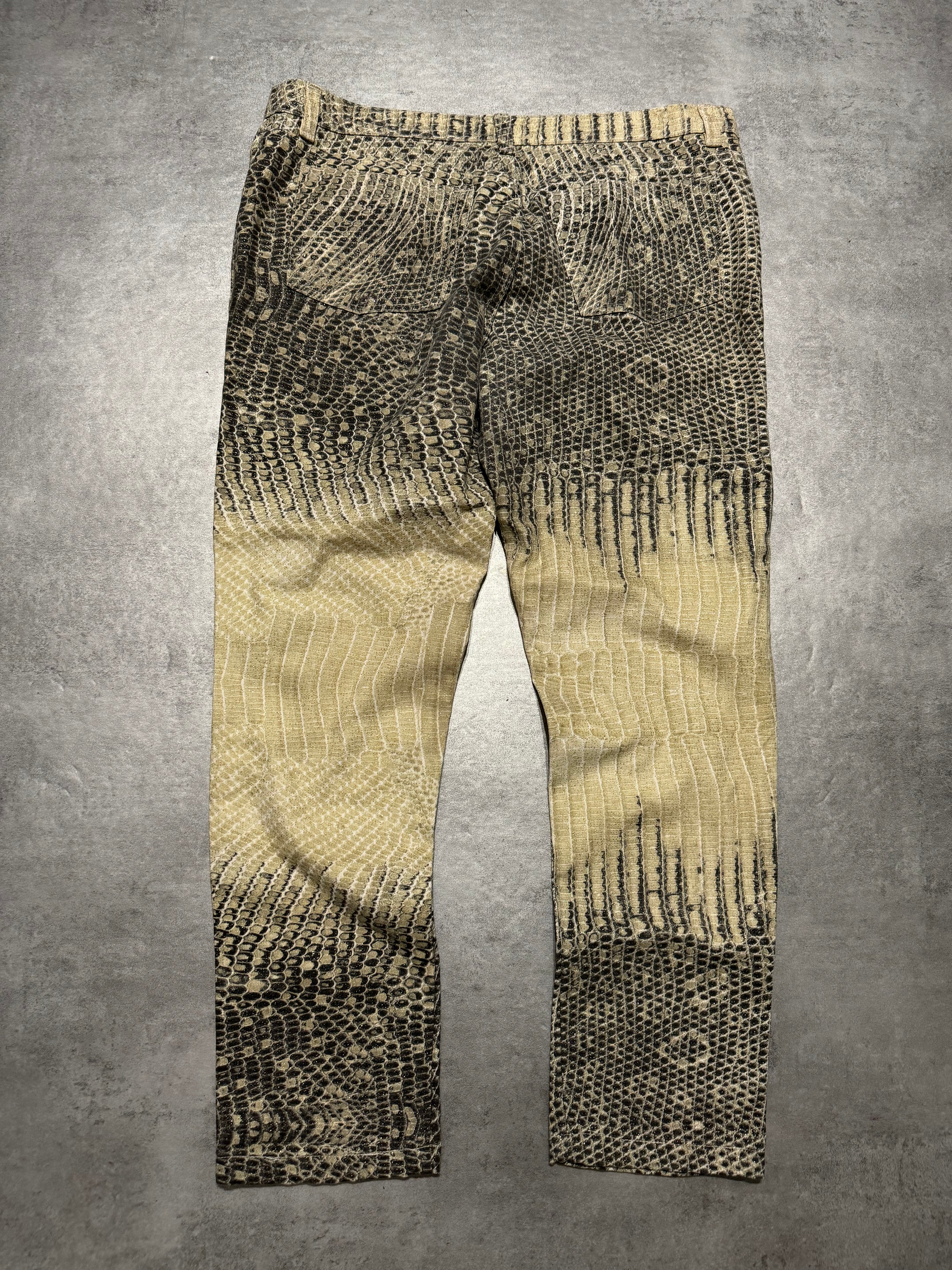 2000s Roberto Cavalli Snakeskin Effect Beige Pattern Pants (L) - 2