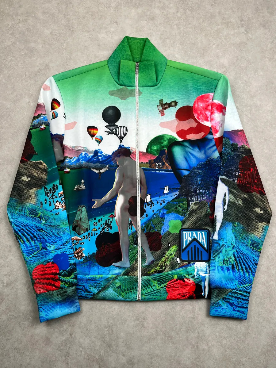 SS2019 Prada Multicolor Surreal Landscape Zip-Up Sweater jQdqKqmm 0