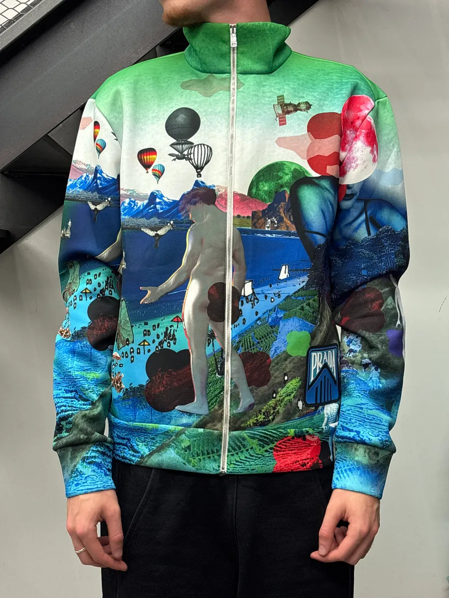 SS2019 Prada Multicolor Surreal Landscape Zip-Up Sweater jQdqKqmm 1