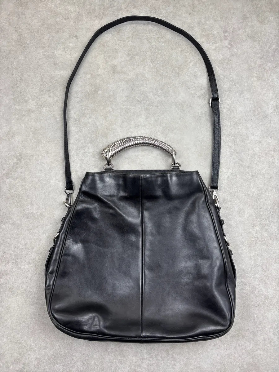 2000s Yves Saint Laurent Black Leather Mombasa Metal Handle Bag jQpNGlYd 0