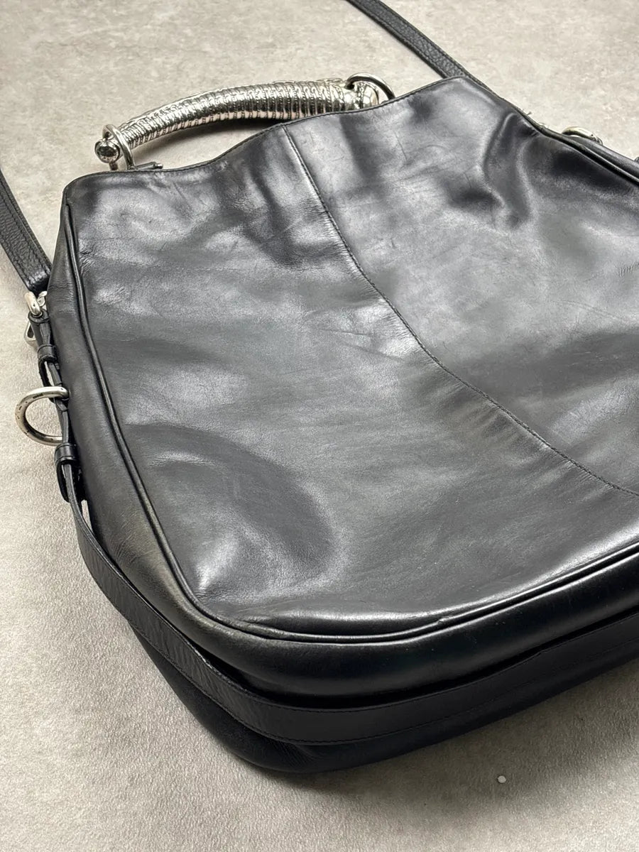 2000s Yves Saint Laurent Black Leather Mombasa Metal Handle Bag jQpNGlYd 10