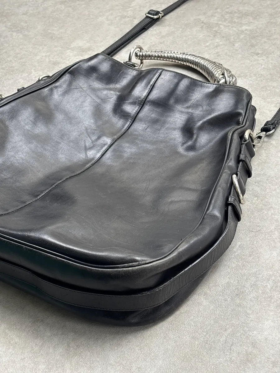 2000s Yves Saint Laurent Black Leather Mombasa Metal Handle Bag jQpNGlYd 11