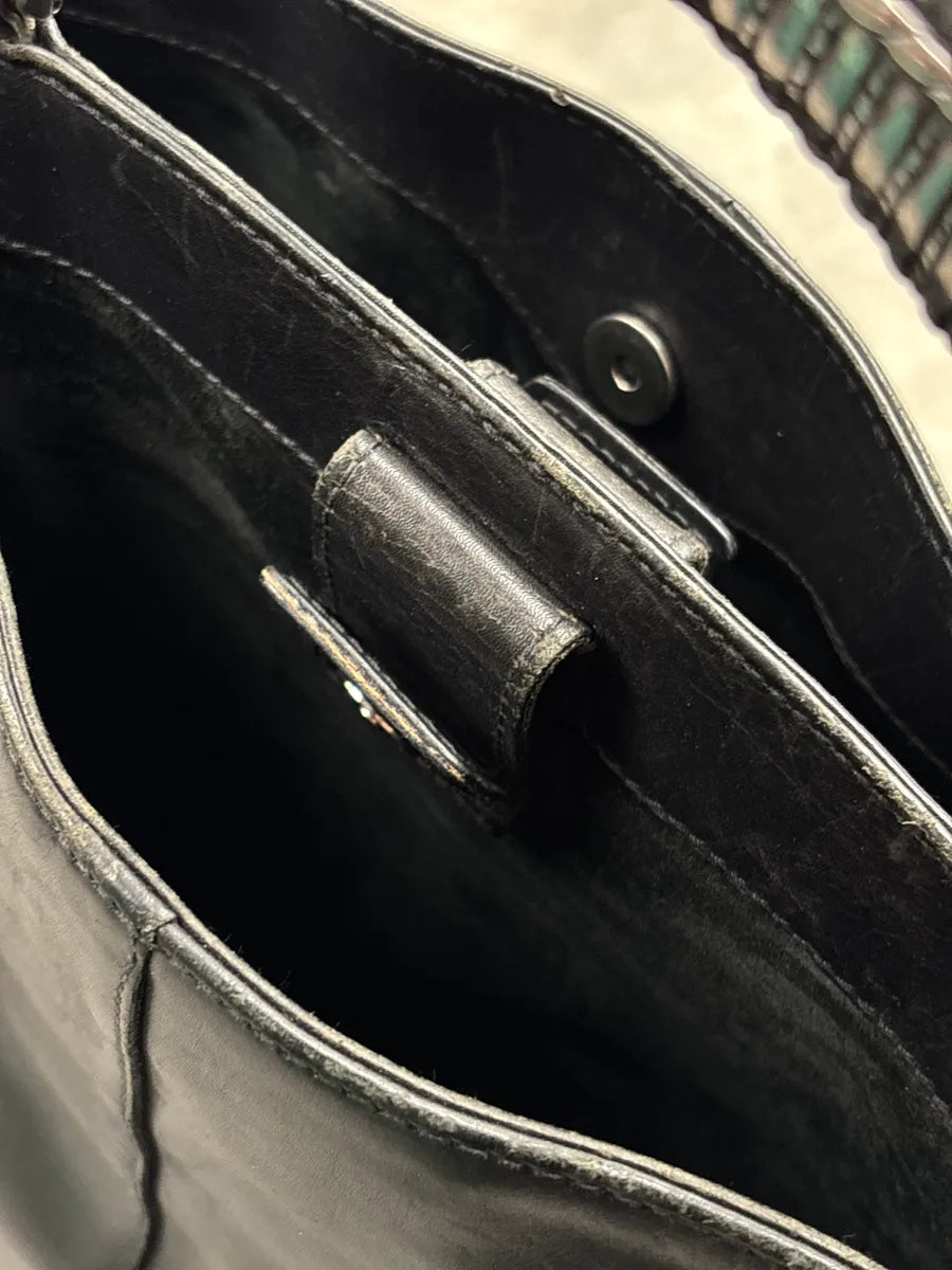2000s Yves Saint Laurent Black Leather Mombasa Metal Handle Bag jQpNGlYd 13