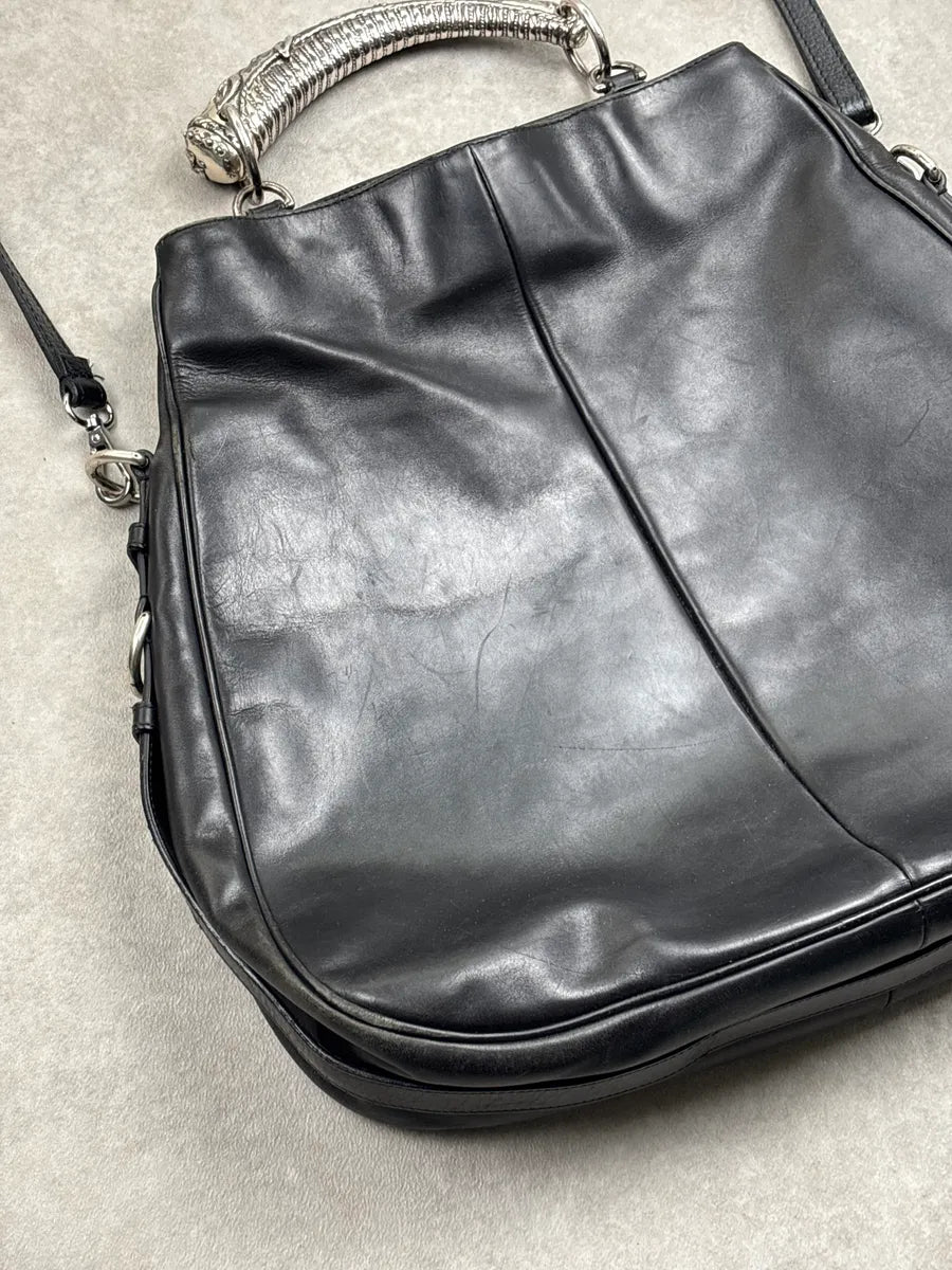 2000s Yves Saint Laurent Black Leather Mombasa Metal Handle Bag jQpNGlYd 5