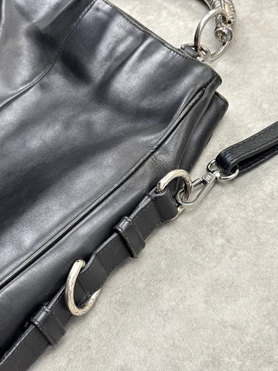 2000s Yves Saint Laurent Black Leather Mombasa Metal Handle Bag jQpNGlYd 7