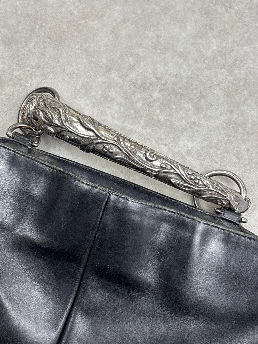 2000s Yves Saint Laurent Black Leather Mombasa Metal Handle Bag jQpNGlYd 8