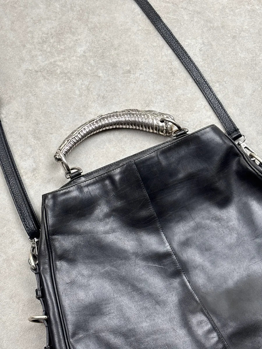 2000s Yves Saint Laurent Black Leather Mombasa Metal Handle Bag jQpNGlYd 9