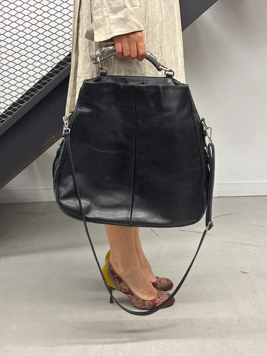 2000s Yves Saint Laurent Black Leather Mombasa Metal Handle Bag jQpNGlYd 1