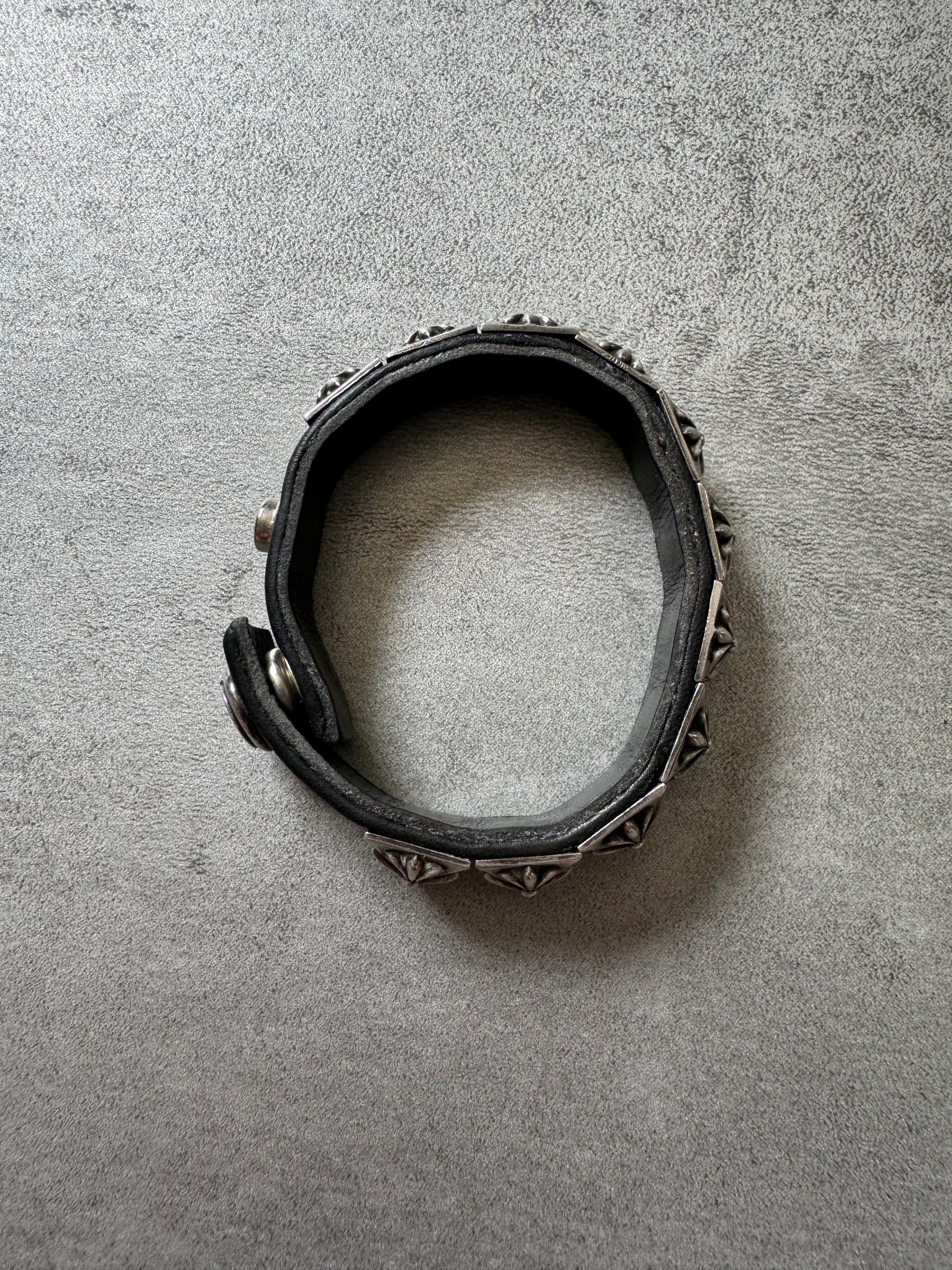 Chrome Hearts Pyramid Hinged Silver Leather Bracelet (OS) - 7